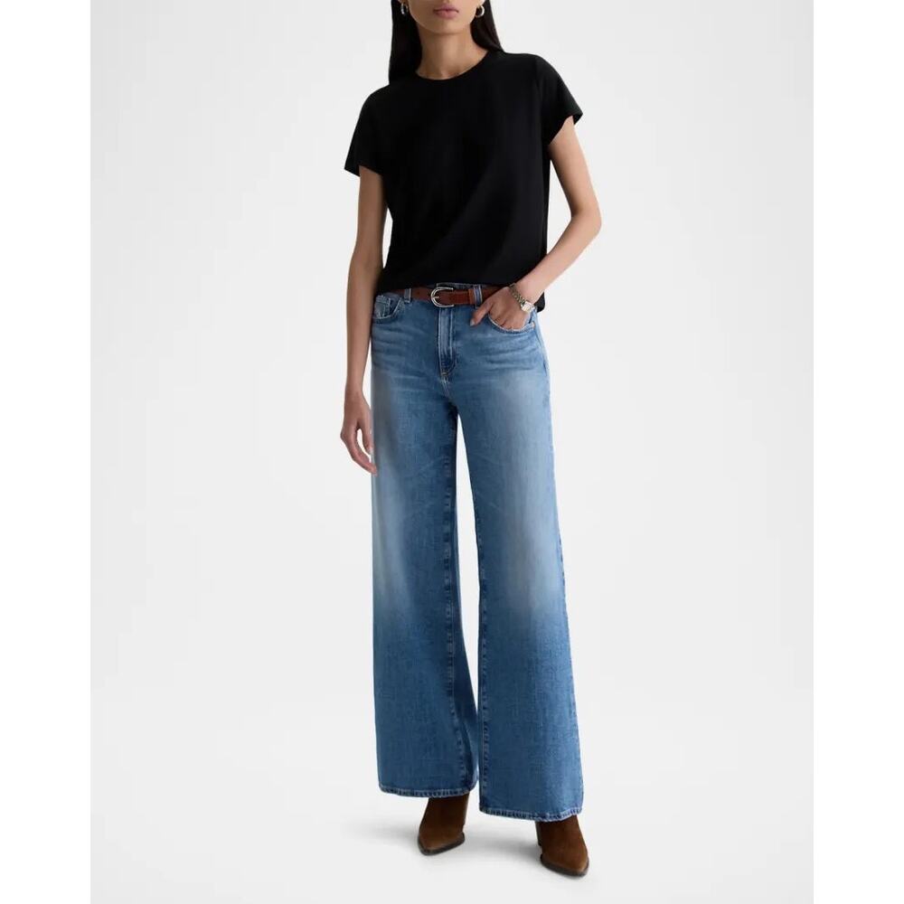 AG Saige Wide Leg Stretch Denim Jeans 27 Mid Wash Revolve NWT Mid Rise